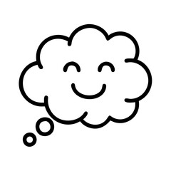 Cute cloud thinking bubble vector icon illustration happy face cloud outline design graphic element