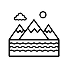 Mountain range vector illustration with sun and cloud landscape nature scenery outline art