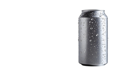 Chilled Metallic Can with Condensation Droplets on a Black Background