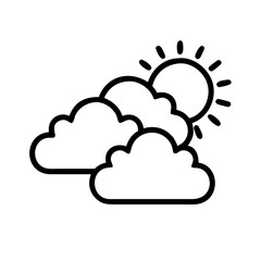 Sun and clouds icon vector illustration weather forecast sunny day cloudscape outline design 90