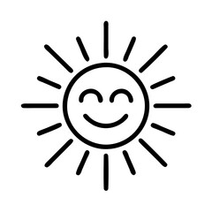 Smiling sun vector icon illustration, sunshine rays drawing, summer sun doodle, happy sun face clip art
