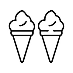 Two ice cream cones vector illustration, summer dessert, sweet treat, frozen delight line art icon