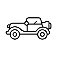 Vintage car outline drawing: classic automobile icon, antique vehicle clip art, retro auto design element