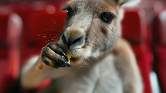 Kangaroo Enjoying Popcorn in Cinema