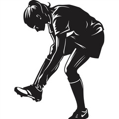 Female player silhouette adjusting shin guards vector illustration