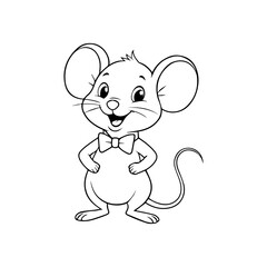 Stylized Mouse Character Image with Bowtie. Cute Cartoon Mouse with a Big Smile