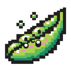 Obraz premium Cute Pixel Art Green Pea Pod with Fun Expressions