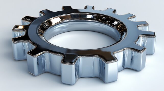 Highly Detailed Metallic Gear Mechanism with Reflective Surface Perfect for Industrial and Mec