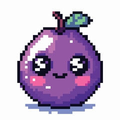Fototapeta premium Cute Kawaii Pixel Art Plum Illustration