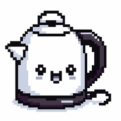 Obraz premium Adorable Pixel Art Kettle with Cute Face - Charming Retro Style