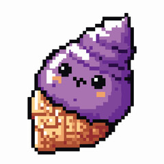 Fototapeta premium Cute Purple Ice Cream Pixel Art Illustration with Adorable Face