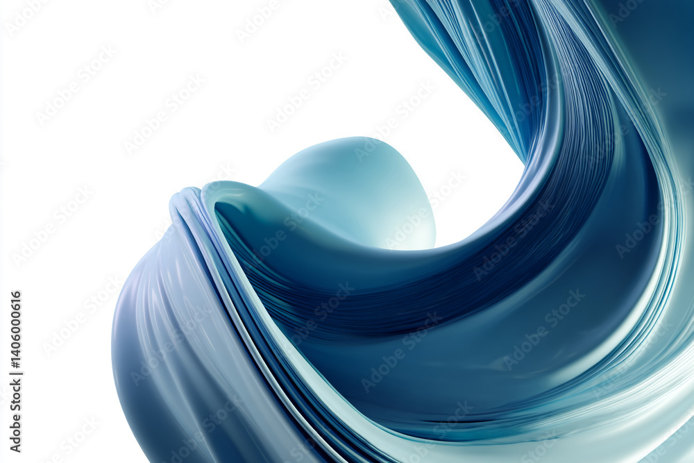 Poster abstract blue and teal swirl, creating a dynamic and flowing form, suggesting movement, fluidity, an