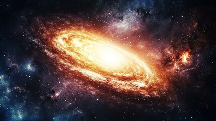 Fototapeta premium A vibrant galaxy with swirling arms of light and dust against a starry dark cosmic background