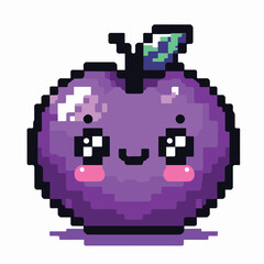 Obraz premium Cute Kawaii Purple Apple Character in Pixel Art Style