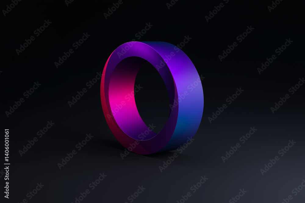 Poster gradient purple and blue torus floating on dark background