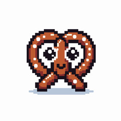 Cute Pixel Art Pretzel with Eyes Illustration in 8-Bit Style