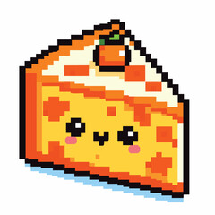 Adorable Pixel Art Cheesecake with Kawaii Face and Cherry Topping