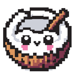 Fototapeta premium Cute Pixel Art Coconut Cat Character with Spoon in Bowl