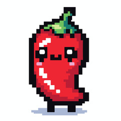 Fototapeta premium Pixel Art Cute Kawaii Pepper Character in Playful Design