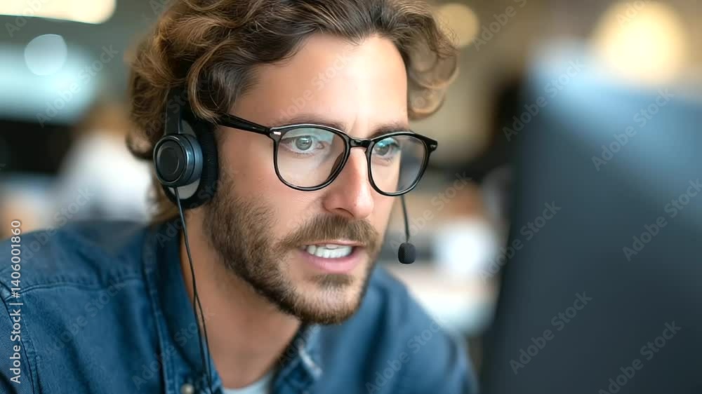 Aufkleber customer service representative actively assisting clients in a call center environment.