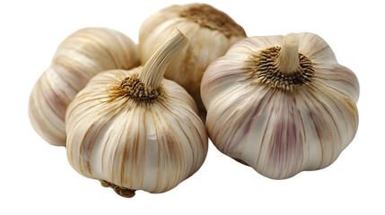 Closeup of three garlic bulbs showcasing their texture and detail