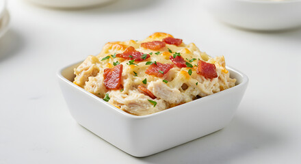 Delicious Keto Chicken Bacon Ranch Casserole Portion in White Bowl