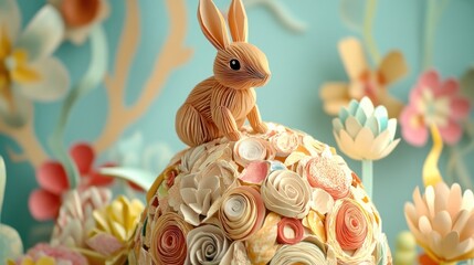 easter bunny and easter eggs  with flower