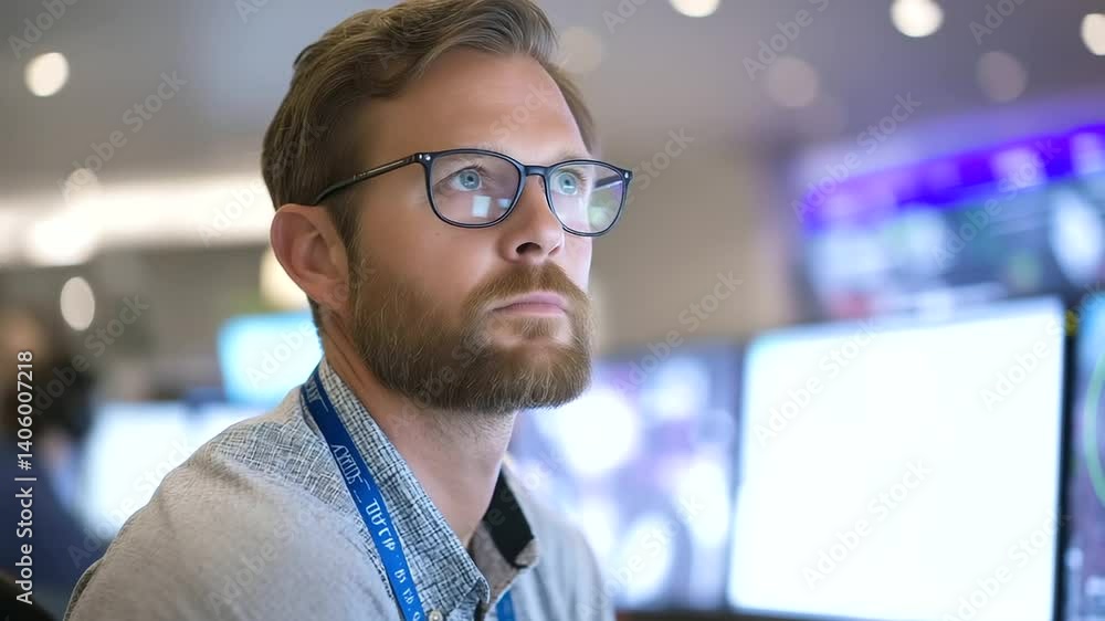 Poster technicians closely monitor data streams in a high-tech control room.