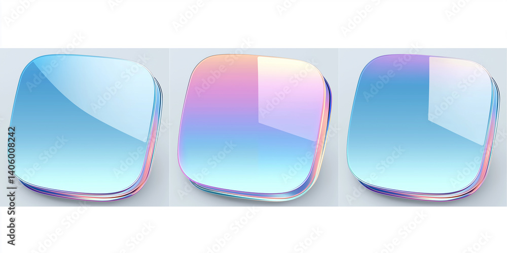 Poster set of glassmorphism style empty app icons showing gradient colors