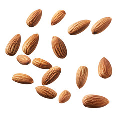 Obraz premium Flying almonds with natural brown shells and smooth texture, Isolated Transparent Background