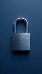 Minimalist Metallic Padlock on Deep Navy Blue Background Mockup