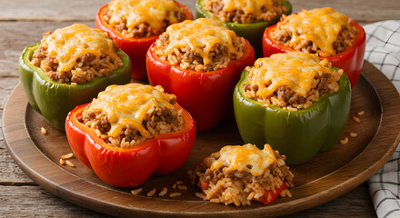 Delicious Stuffed Bell Peppers With Rice Ground Beef And Cheese