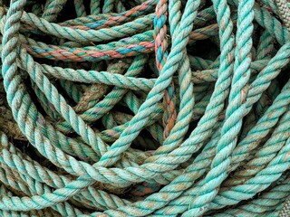 Full frame image of turquoise nautical nylon rope
