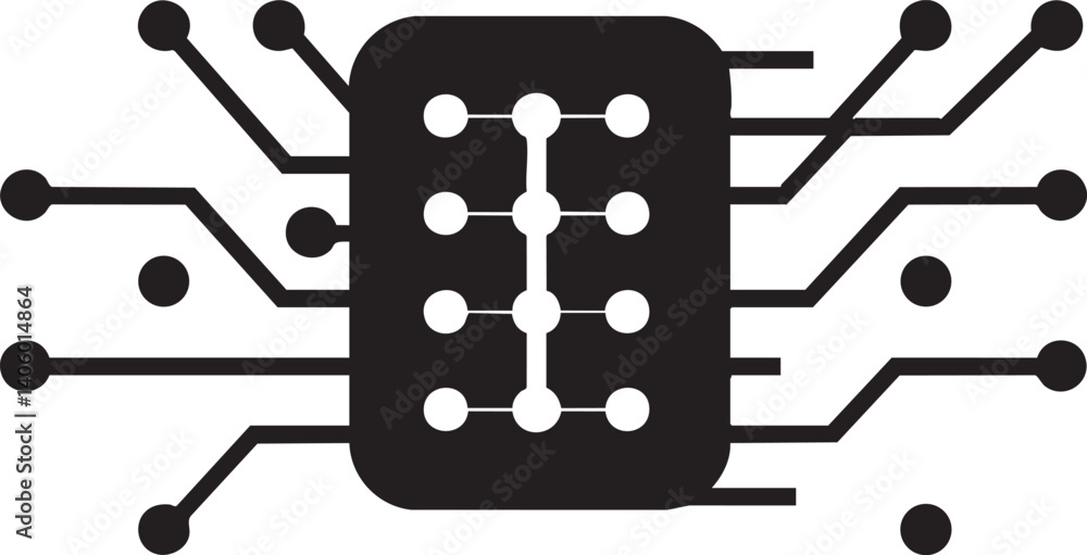 Poster a stylized illustration of a microchip with circuit connections representing technology and innovati