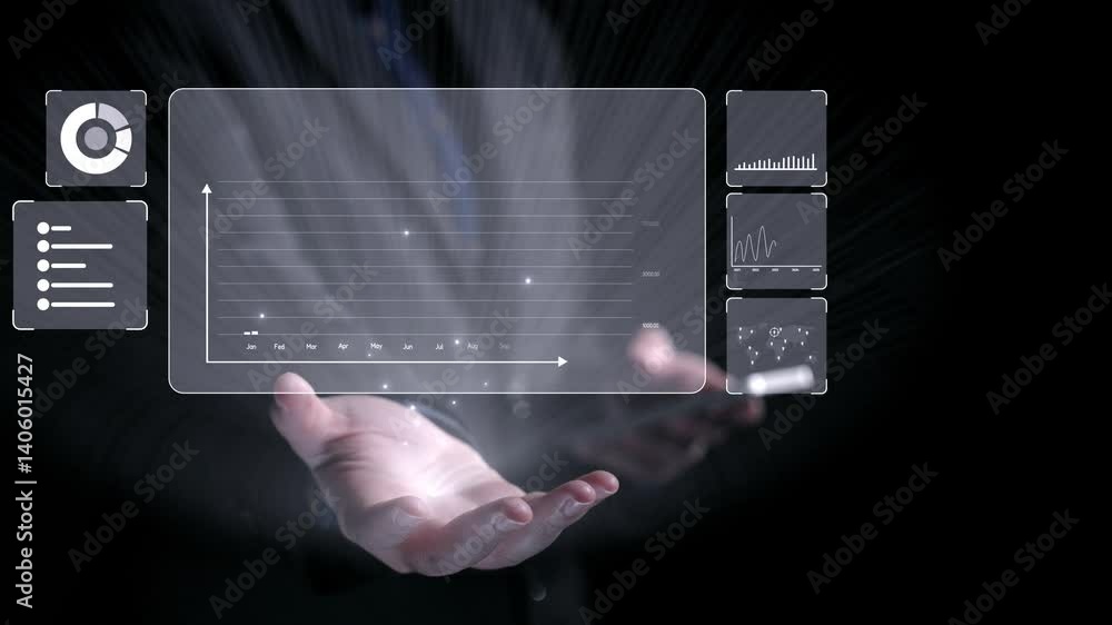 Poster business person delve into data analytics to uncover trends and insights from predictive big data mo