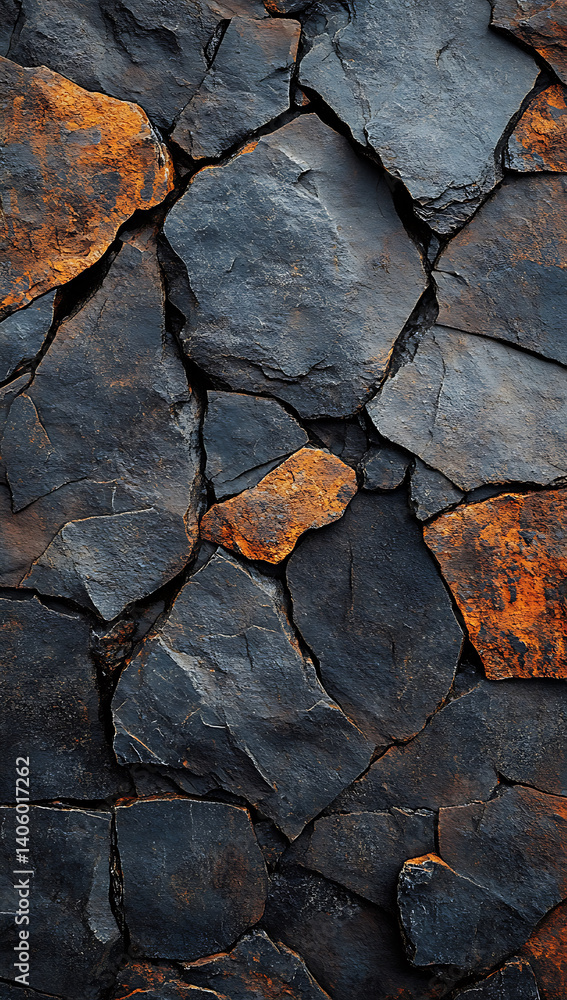 Poster abstract rock texture featuring dark gray and rust colors, creating striking visual contrast that ev