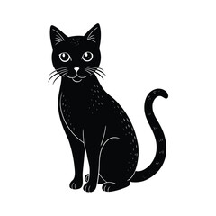 Isolated Black Cat on White Background For Hallowen