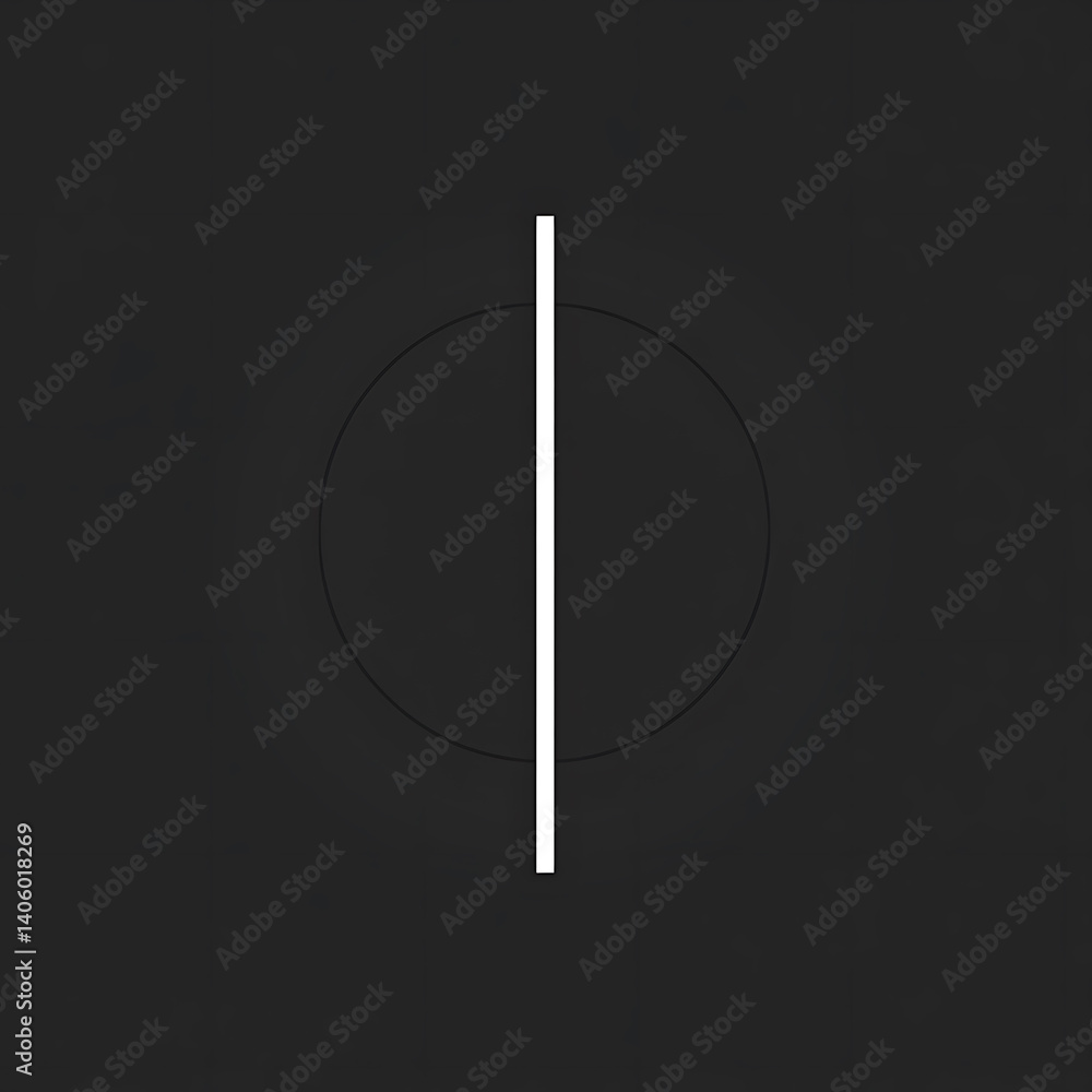 Poster minimalistic design featuring vertical line dividing circular shape against dark background, evoking