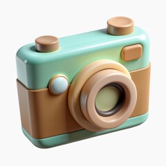 Camera icon 3D render in mint and brown retro style