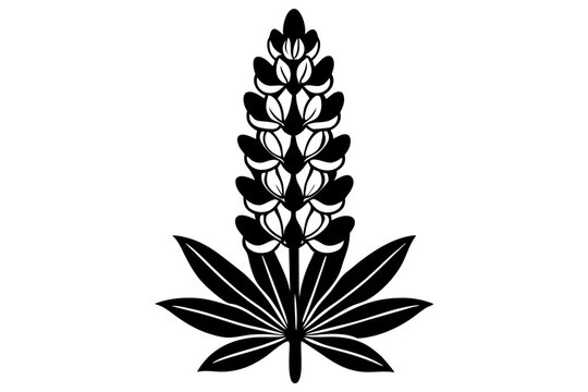 black and white lupine flower design clip art preview