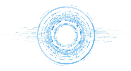 Abstract technology interface with circular patterns and connected circuit lines, representing innovation and connectivity.