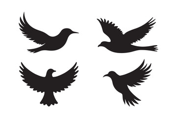 Flying Bird Silhouettes Vector Set Black Bird Icons on White Background