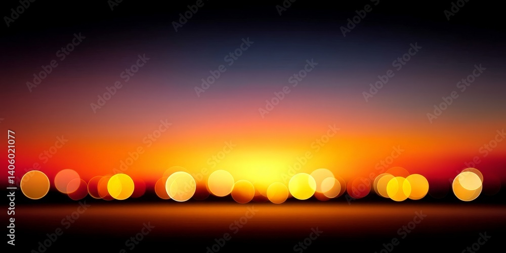 Poster abstract linear bokeh pattern with orange and red lights stretching across dark background represent