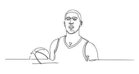 Basketball player portrait holding a ball sketch outline  