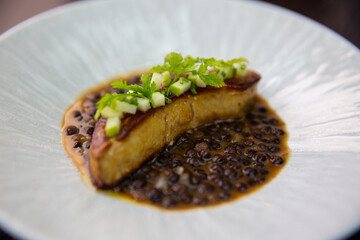 foie gras with apple and lentils