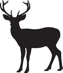 Deer Silhouette Vector | Black Antler Wildlife Icon Minimal Design