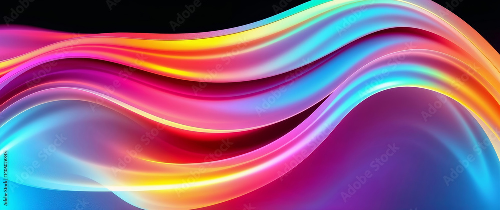 Poster colorful abstract waves flowing smoothly in vibrant motion design