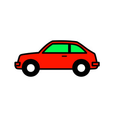 Fototapeta premium Colorful cartoon red car side view illustration 