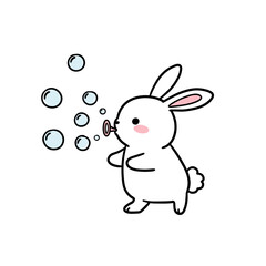 Obraz premium Cute bunny blowing bubbles in a joyful Easter setting 
