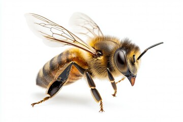 Bee is flying in the air with its wings spread out